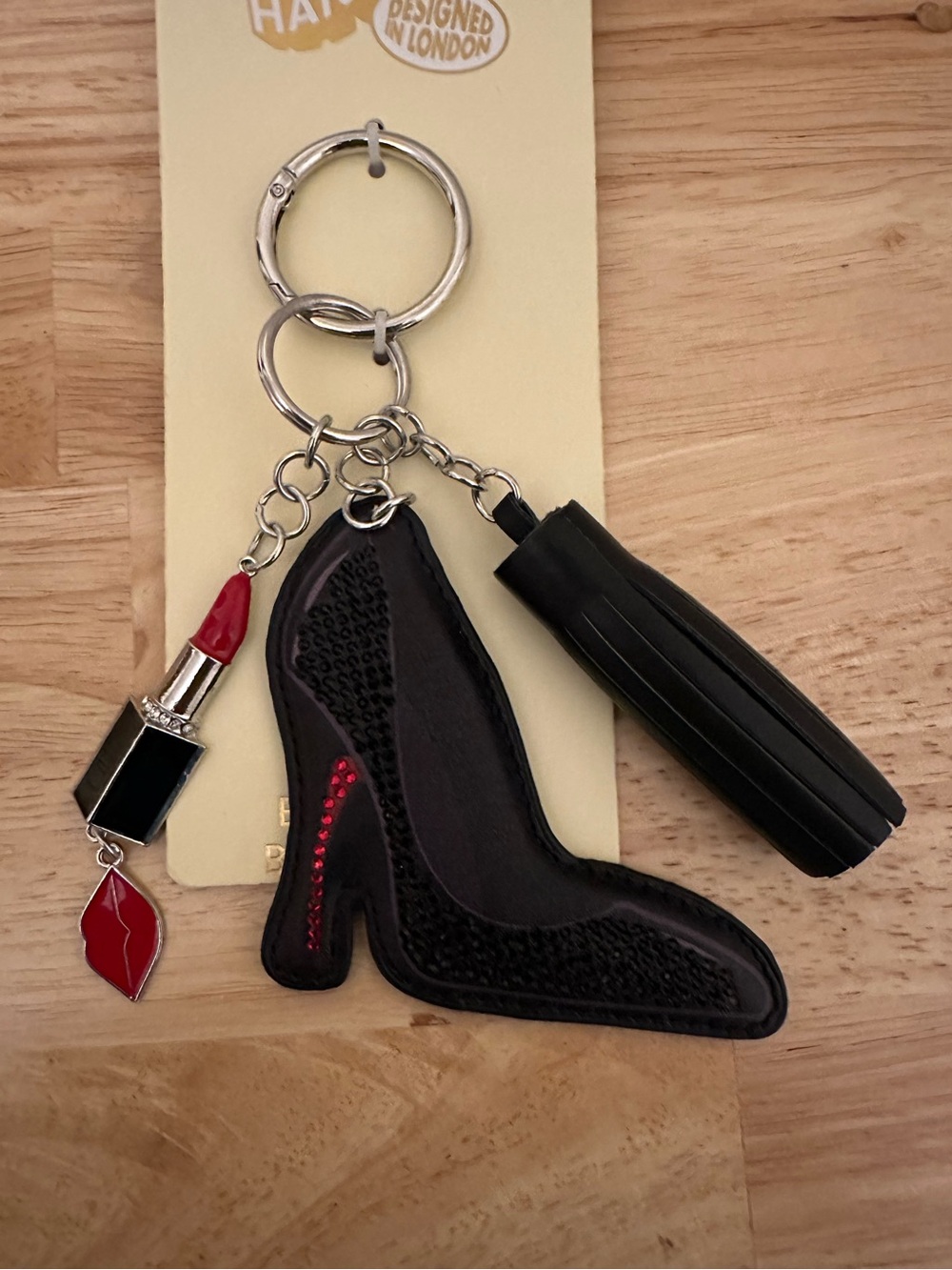 Skinnydip High Heel & Lipstick Tassel Keychain Charm in Black and Red